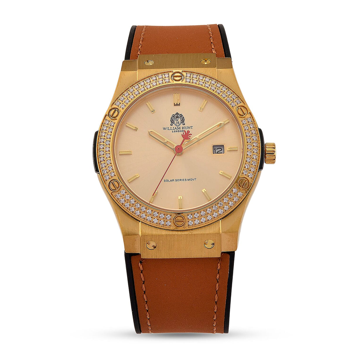 TJC 20TH ANNIVERSARY COMMISSION EXCLUSIVE - WILLIAM HUNT Limited Edition Epson Solar AS32 Movt. 5ATM WR Gold Sunshine &amp; Moissanite Dial &amp; Gold Case Watch with Coffee Strap (Adjustable) V32530246 0