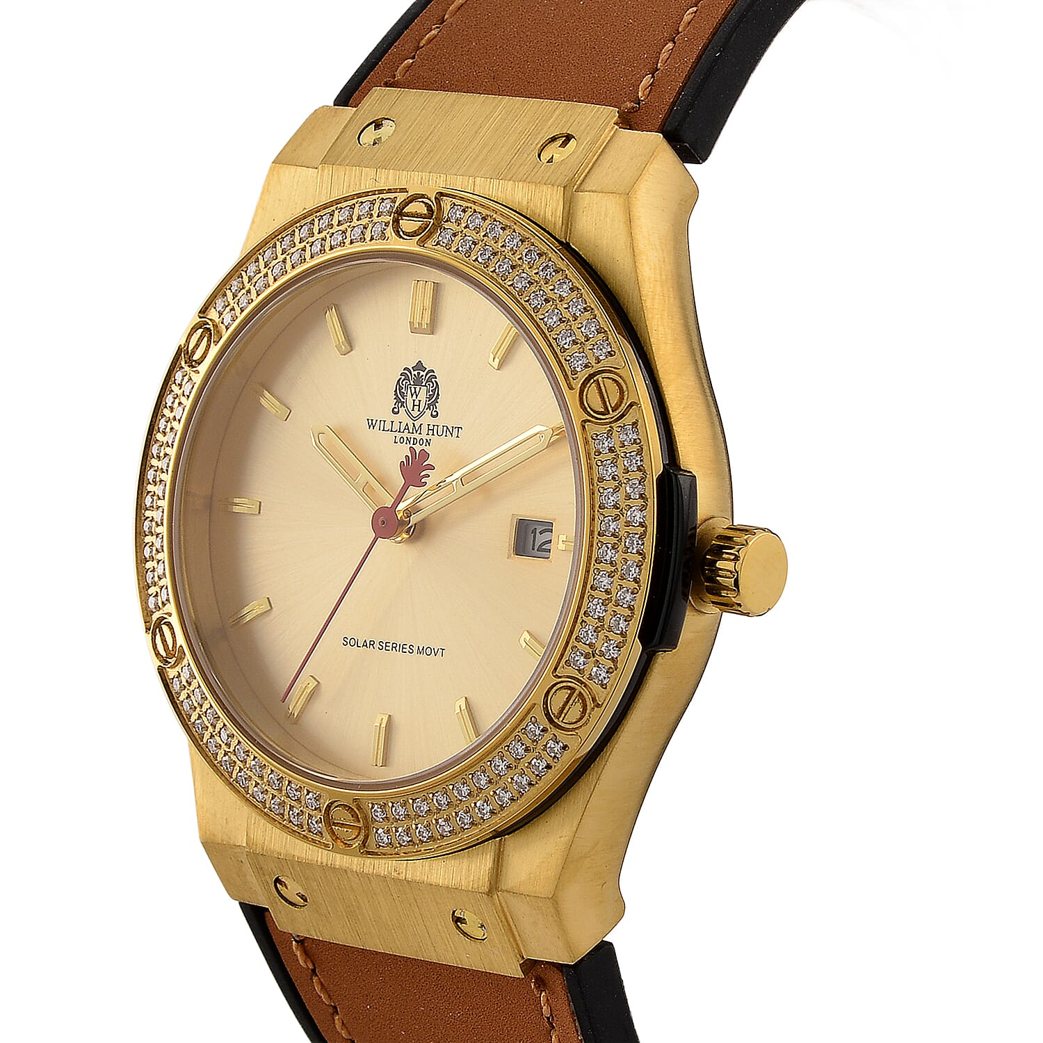 TJC 20TH ANNIVERSARY COMMISSION EXCLUSIVE - WILLIAM HUNT Limited Edition Epson Solar AS32 Movt. 5ATM WR Gold Sunshine &amp; Moissanite Dial &amp; Gold Case Watch with Coffee Strap (Adjustable) V32530246 4