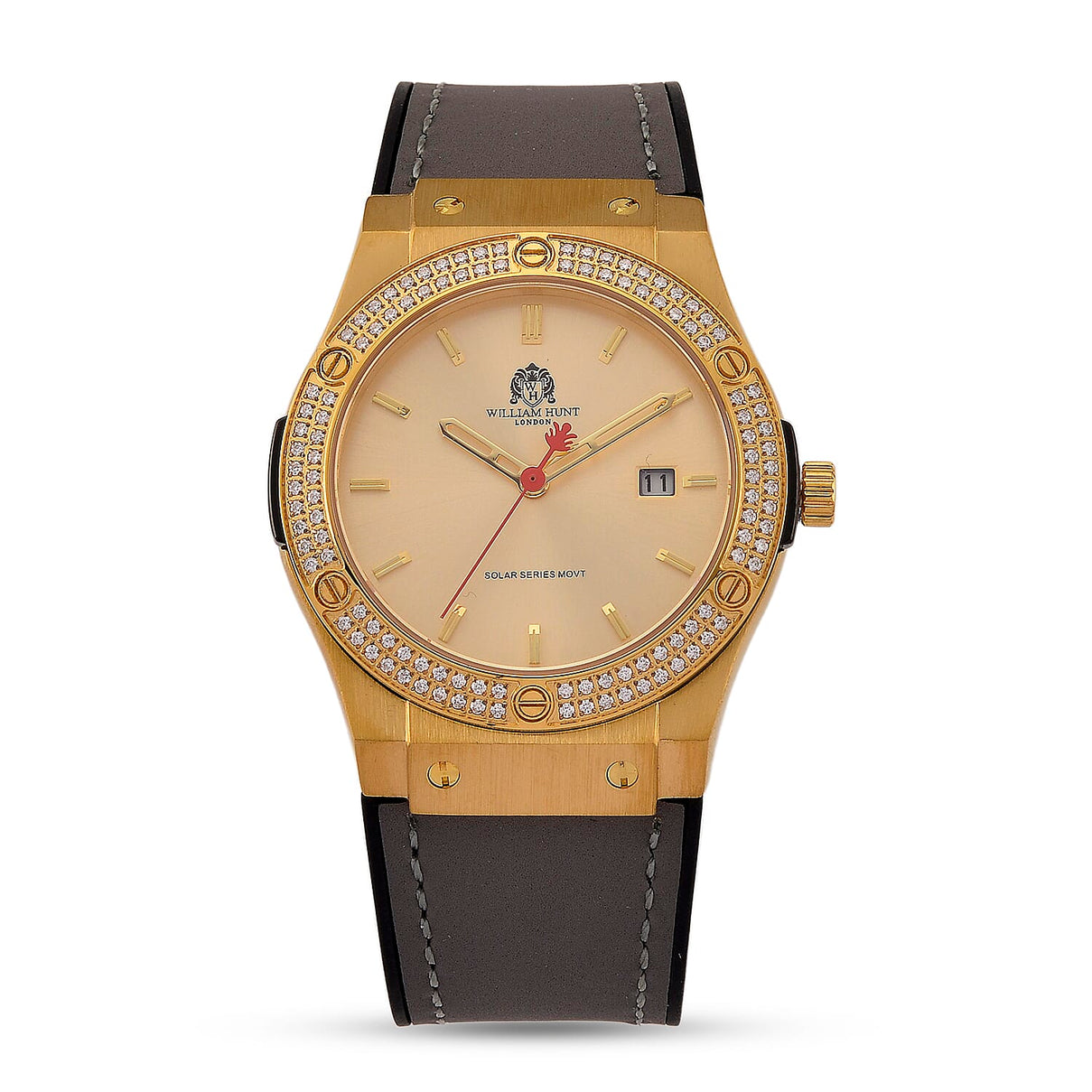 TJC 20TH ANNIVERSARY COMMISSION EXCLUSIVE - WILLIAM HUNT Limited Edition Epson Solar AS32 Movt. 5ATM WR Gold Sunshine &amp; Moissanite Dial &amp; Gold Case Watch with Black Strap (Adjustable) 8537032 0