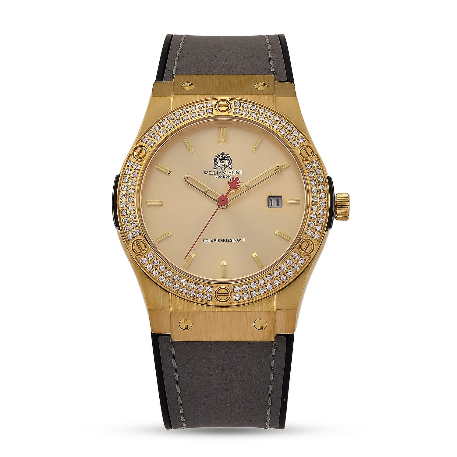 TJC 20TH ANNIVERSARY COMMISSION EXCLUSIVE - WILLIAM HUNT Limited Edition Epson Solar AS32 Movt. 5ATM WR Gold Sunshine &amp; Moissanite Dial &amp; Gold Case Watch with Black Strap (Adjustable) 8537032 0