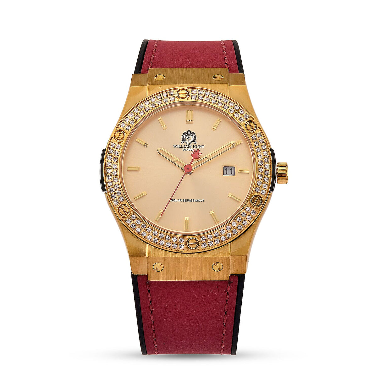 TJC 20TH ANNIVERSARY COMMISSION EXCLUSIVE - WILLIAM HUNT Limited Edition Epson Solar AS32 Movt. 5ATM WR Gold Sunshine &amp; Moissanite Dial &amp; Gold Case Watch with Red Strap (Adjustable) 8537033 0