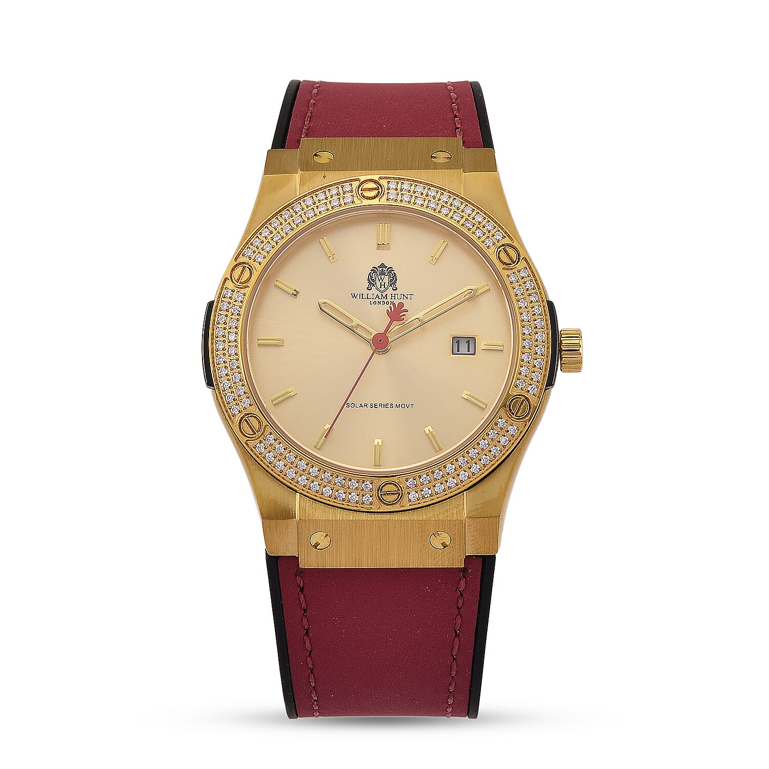 TJC 20TH ANNIVERSARY COMMISSION EXCLUSIVE - WILLIAM HUNT Limited Edition Epson Solar AS32 Movt. 5ATM WR Gold Sunshine &amp; Moissanite Dial &amp; Gold Case Watch with Red Strap (Adjustable) 8537033 0