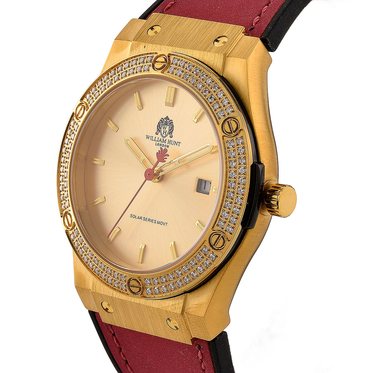 TJC 20TH ANNIVERSARY COMMISSION EXCLUSIVE - WILLIAM HUNT Limited Edition Epson Solar AS32 Movt. 5ATM WR Gold Sunshine &amp; Moissanite Dial &amp; Gold Case Watch with Red Strap (Adjustable) 8537033 4