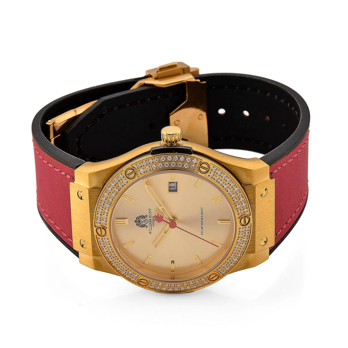 TJC 20TH ANNIVERSARY COMMISSION EXCLUSIVE - WILLIAM HUNT Limited Edition Epson Solar AS32 Movt. 5ATM WR Gold Sunshine &amp; Moissanite Dial &amp; Gold Case Watch with Red Strap (Adjustable) 8537033 5