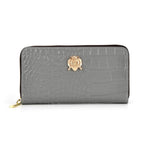 WILLIAM HUNT RFID Croc Embossed 100% Genuine Leather Wallet - Grey