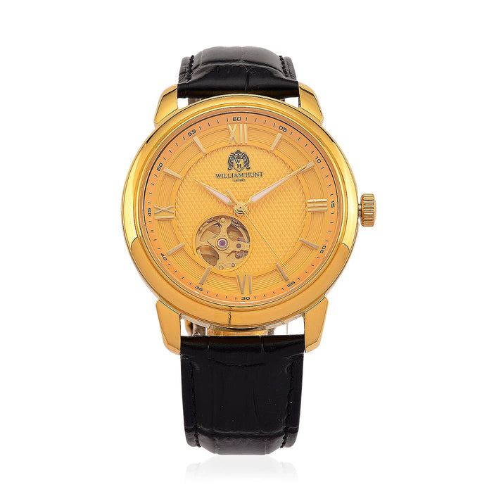 WILLIAM HUNT Limited Edition Heritage Automatic Watch with Adjustable Black Leather Strap - 5ATM Water Resistancy &amp; Sapphire Crystal Glass - Gold 8252846 1