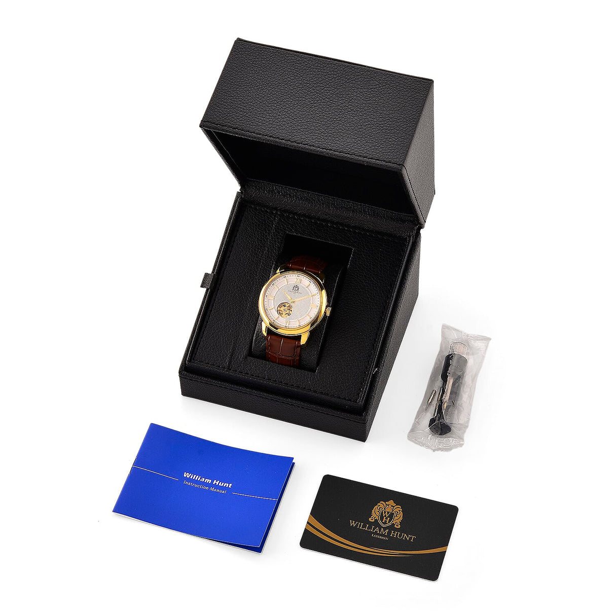 WILLIAM HUNT Limited Edition Heritage Automatic Watch with Adjustable Black Leather Strap - 5ATM Water Resistancy &amp; Sapphire Crystal Glass - White 8252854 9