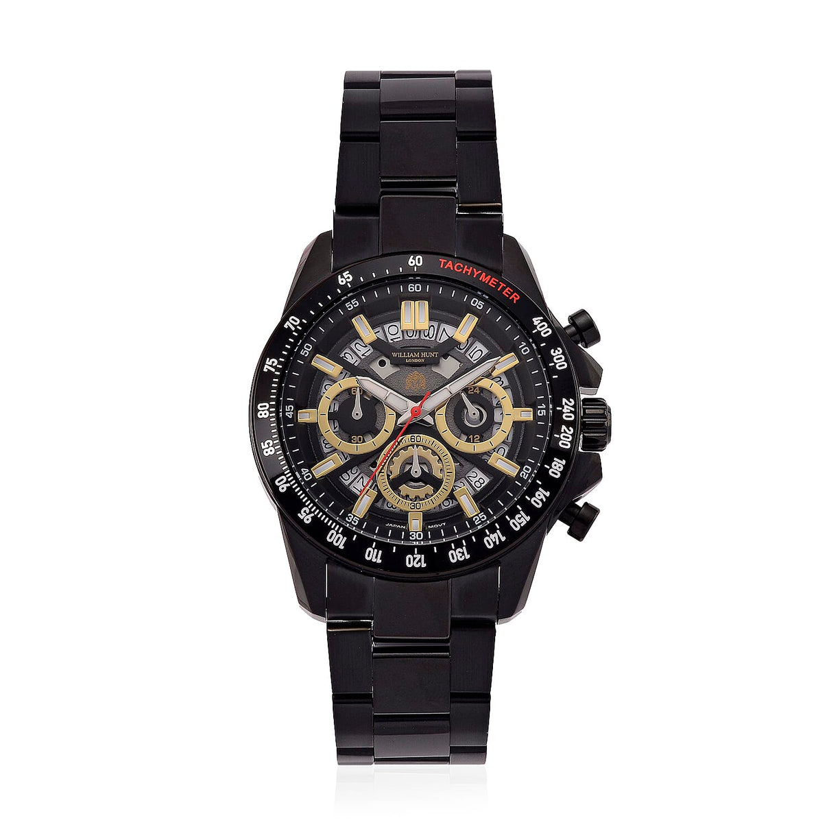 WILLIAM HUNT Seiko VD53 Japan Quartz 5ATM WR Black Dial &amp; Black Case Mens Watch with Black Stainless Steel Strap V32529381 0