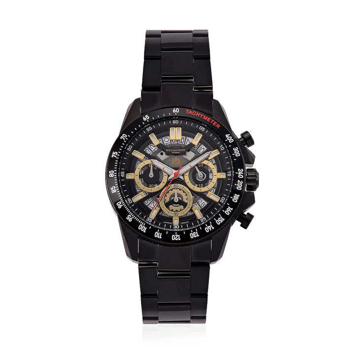 WILLIAM HUNT Seiko VD53 Japan Quartz 5ATM WR Black Dial &amp; Black Case Mens Watch with Black Stainless Steel Strap 8576277 1