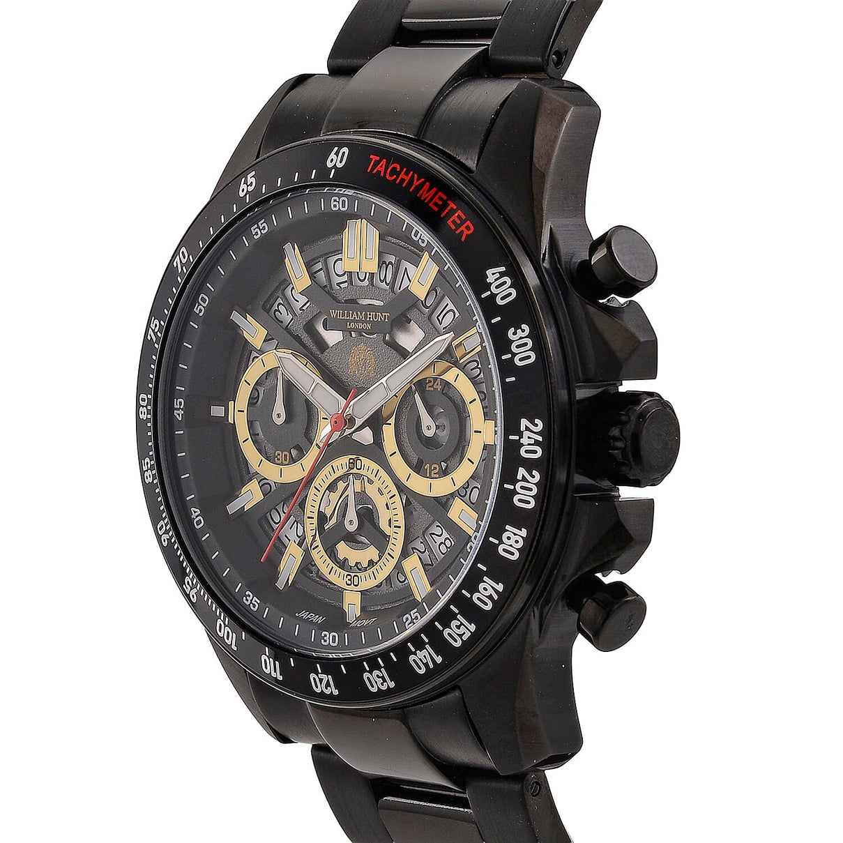 WILLIAM HUNT Seiko VD53 Japan Quartz 5ATM WR Black Dial &amp; Black Case Mens Watch with Black Stainless Steel Strap V32529381 4