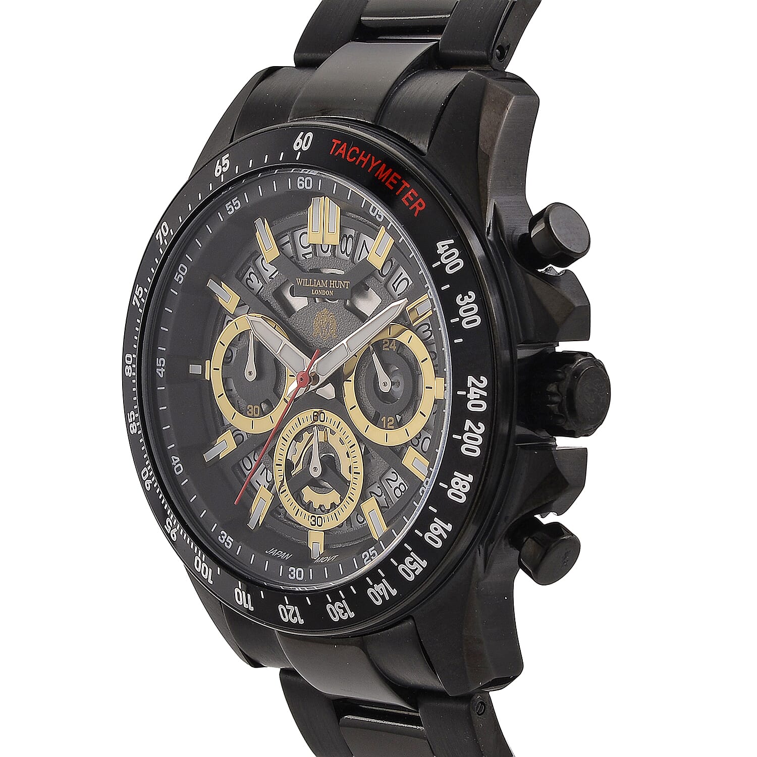 WILLIAM HUNT Seiko VD53 Japan Quartz 5ATM WR Black Dial &amp; Black Case Mens Watch with Black Stainless Steel Strap V32529381 4
