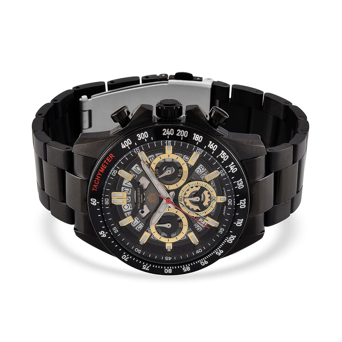 WILLIAM HUNT Seiko VD53 Japan Quartz 5ATM WR Black Dial &amp; Black Case Mens Watch with Black Stainless Steel Strap V32529381 5