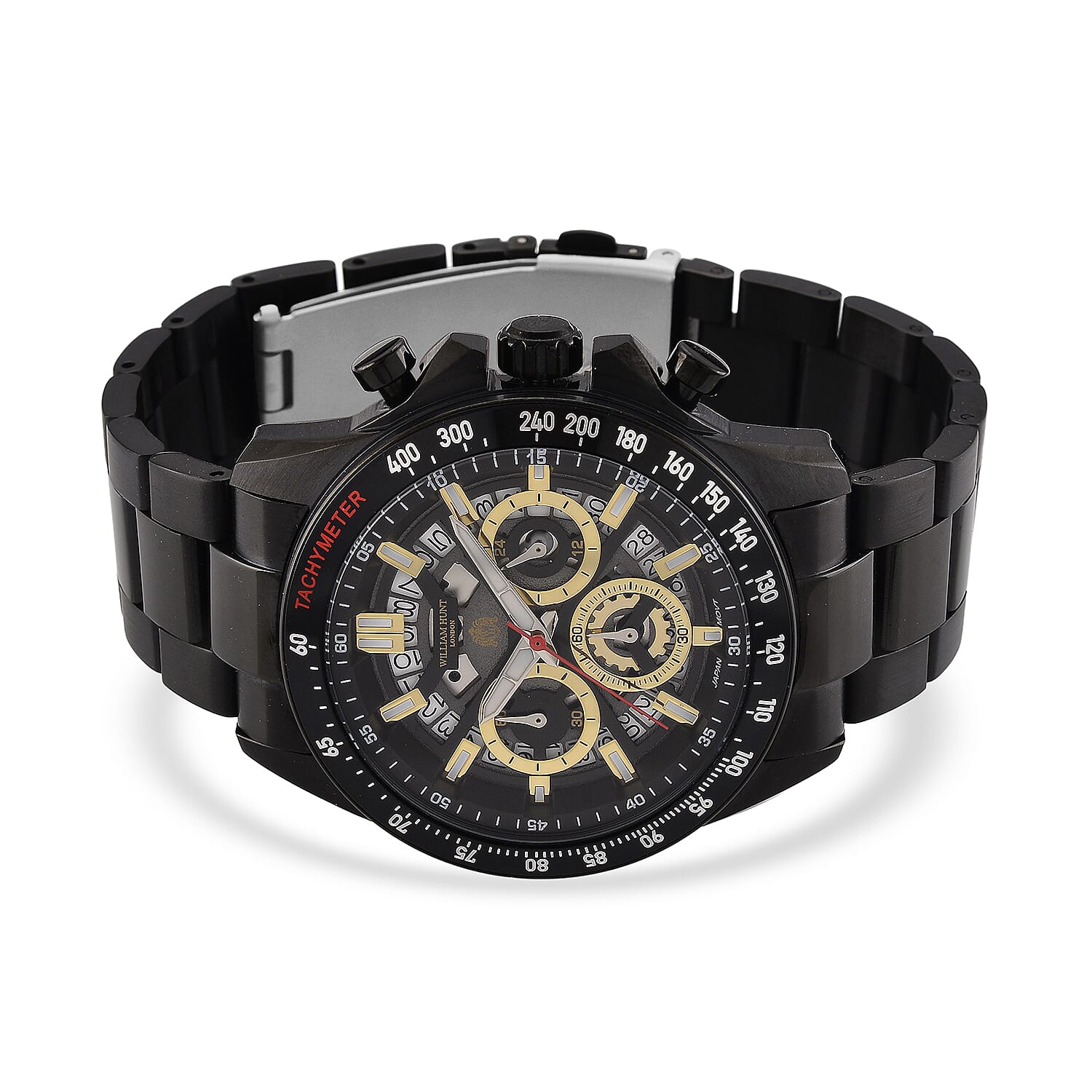 WILLIAM HUNT Seiko VD53 Japan Quartz 5ATM WR Black Dial &amp; Black Case Mens Watch with Black Stainless Steel Strap V32529381 5