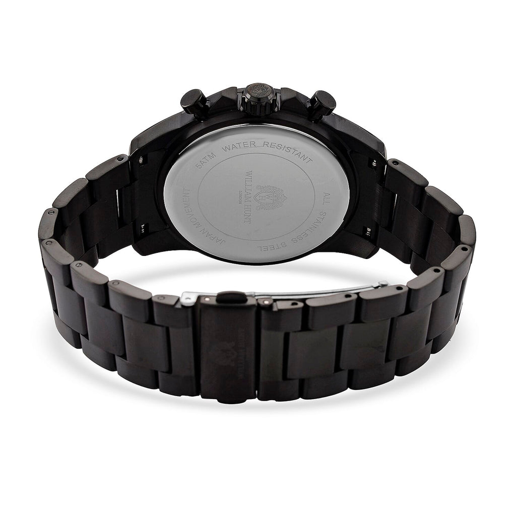 WILLIAM HUNT Seiko VD53 Japan Quartz 5ATM WR Black Dial & Black Case Mens Watch with Black Stainless Steel Strap