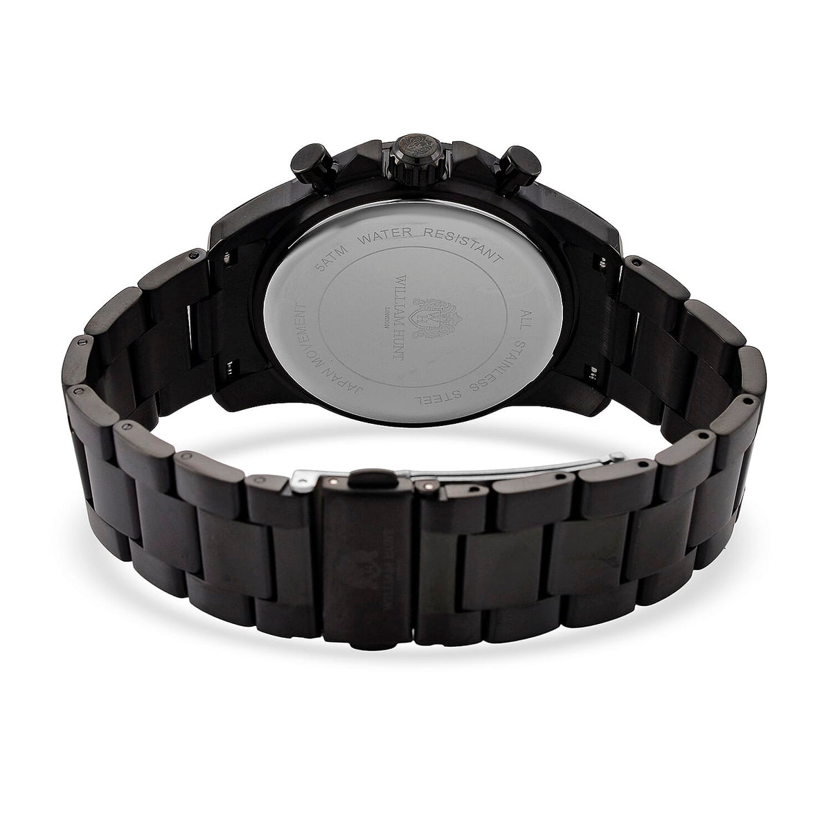 WILLIAM HUNT Seiko VD53 Japan Quartz 5ATM WR Black Dial &amp; Black Case Mens Watch with Black Stainless Steel Strap V32529381 7