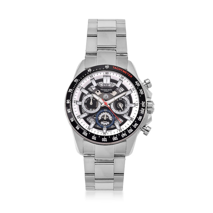 WILLIAM HUNT Seiko VD53 Japan Quartz 5ATM WR Black Dial &amp; Silver Case Mens Watch with Silver Stainless Steel Strap 8576262 1