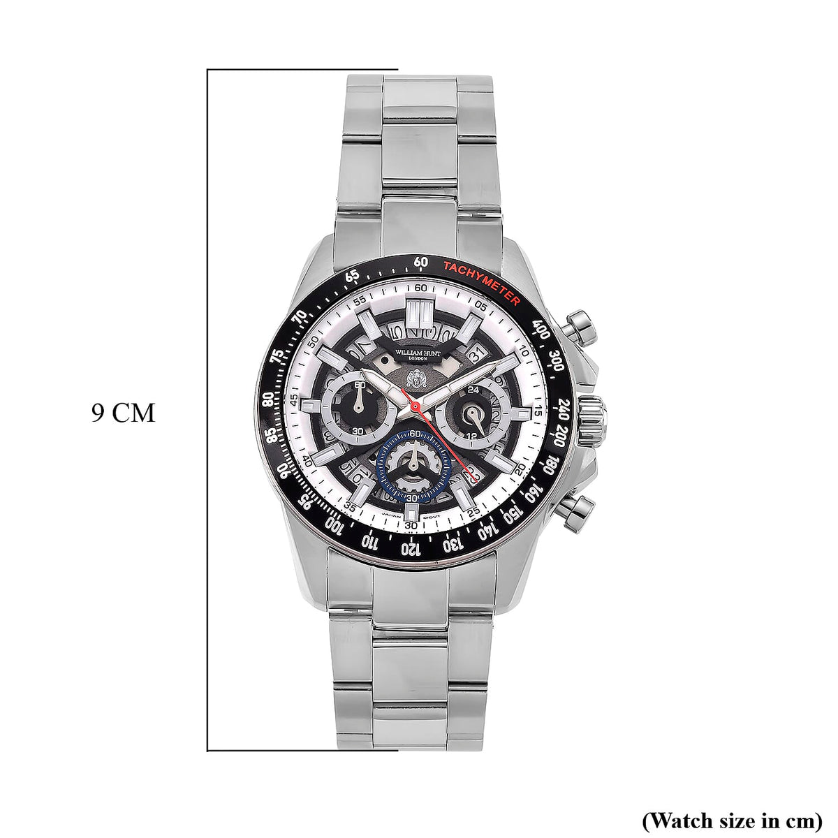 WILLIAM HUNT Seiko VD53 Japan Quartz 5ATM WR Black Dial &amp; Silver Case Mens Watch with Silver Stainless Steel Strap V32530839 8