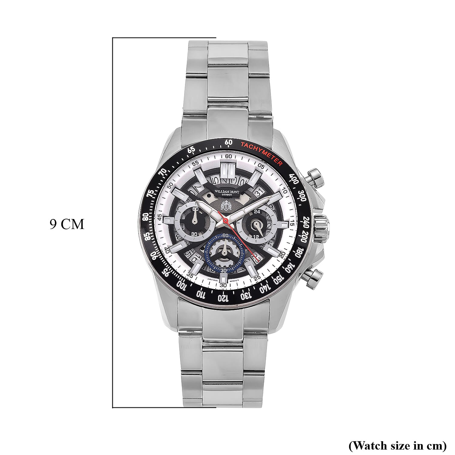 WILLIAM HUNT Seiko VD53 Japan Quartz 5ATM WR Black Dial &amp; Silver Case Mens Watch with Silver Stainless Steel Strap V32530839 8