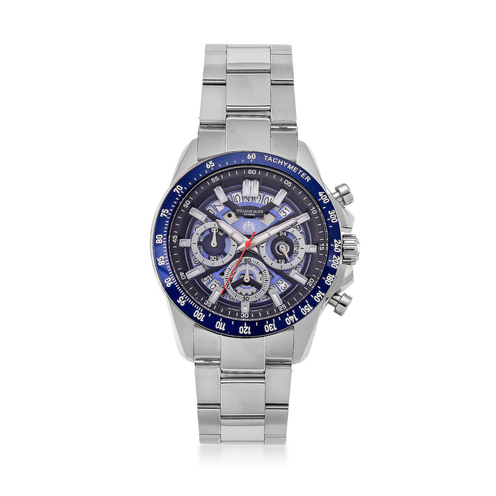 WILLIAM HUNT Seiko VD53 Japan Quartz 5ATM WR Blue Dial &amp; Silver Case Mens Watch with Silver Stainless Steel Strap 8576274 1