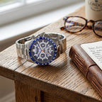 WILLIAM HUNT Seiko VD53 Japan Quartz 5ATM WR Blue Dial & Silver Case Mens Watch with Silver Stainless Steel Strap