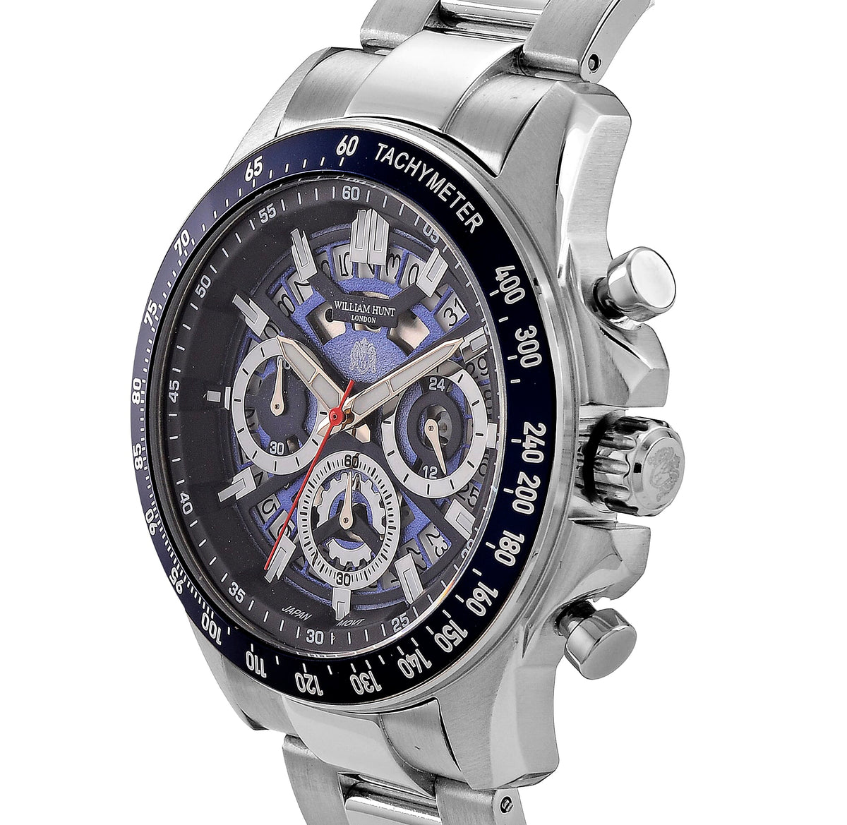 WILLIAM HUNT Seiko VD53 Japan Quartz 5ATM WR Blue Dial &amp; Silver Case Mens Watch with Silver Stainless Steel Strap V32530859 4