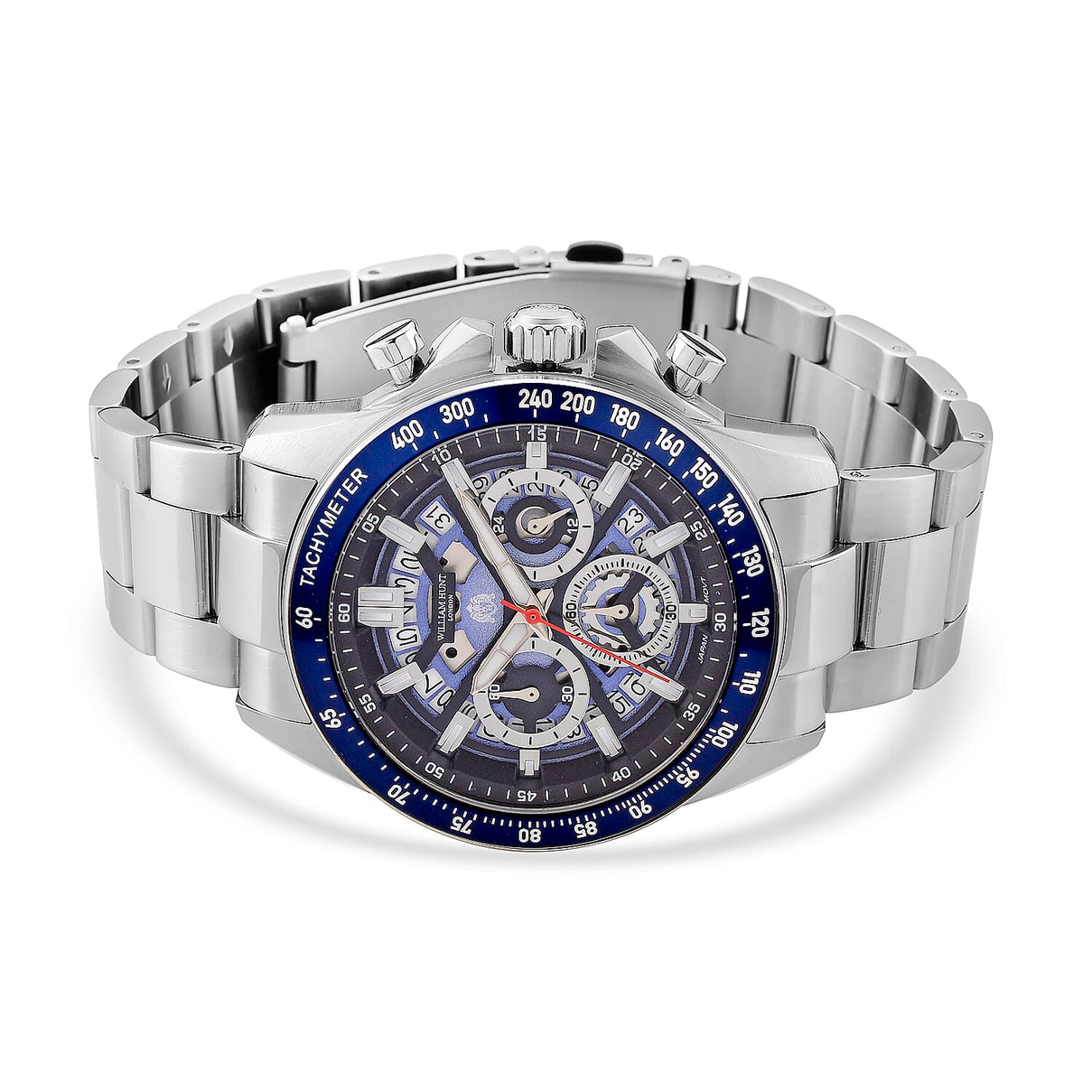 WILLIAM HUNT Seiko VD53 Japan Quartz 5ATM WR Blue Dial &amp; Silver Case Mens Watch with Silver Stainless Steel Strap V32530859 5