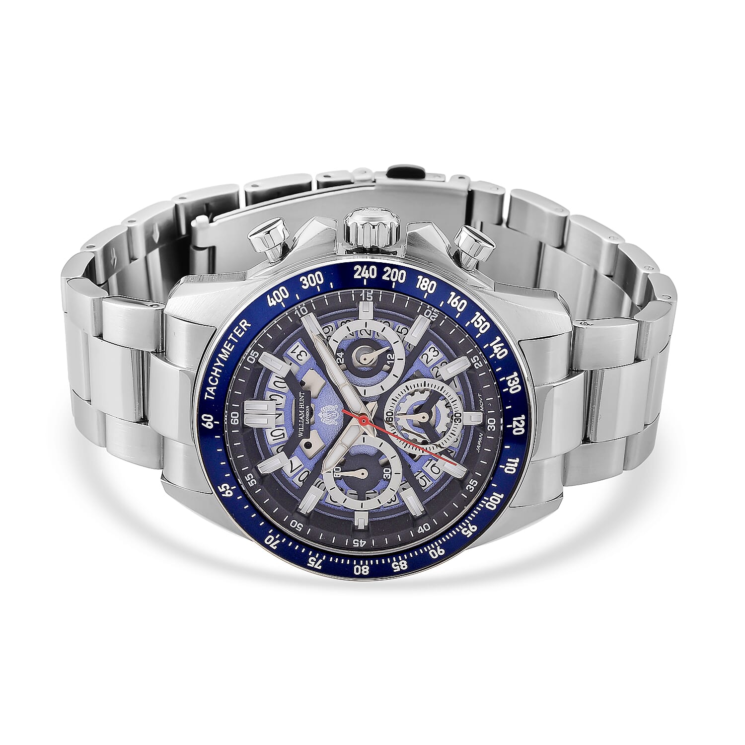 WILLIAM HUNT Seiko VD53 Japan Quartz 5ATM WR Blue Dial &amp; Silver Case Mens Watch with Silver Stainless Steel Strap V32530859 5