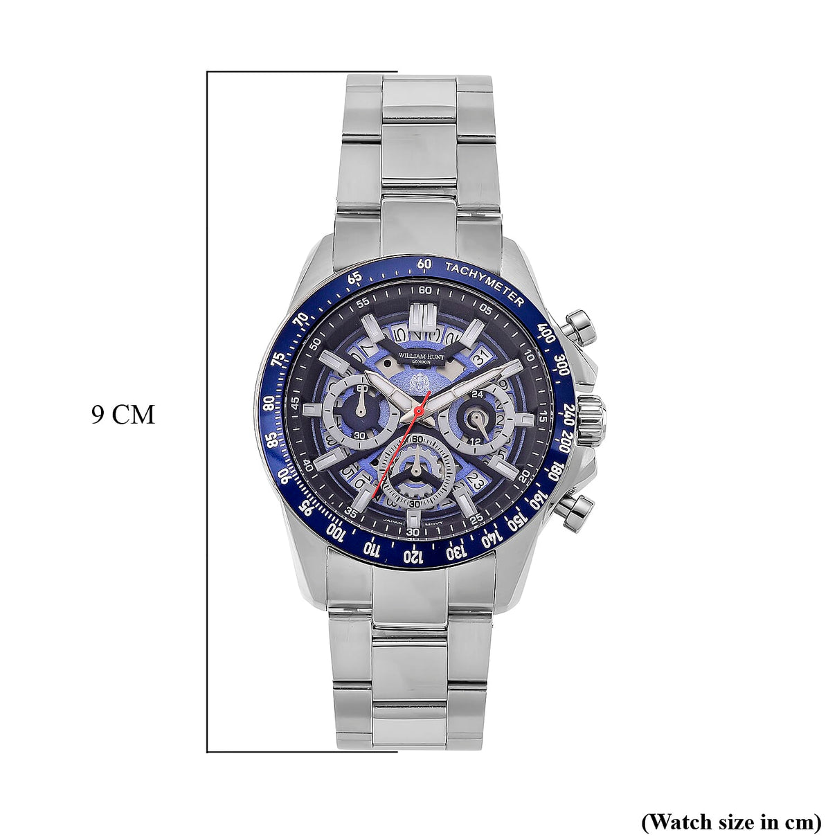 WILLIAM HUNT Seiko VD53 Japan Quartz 5ATM WR Blue Dial &amp; Silver Case Mens Watch with Silver Stainless Steel Strap V32530859 8