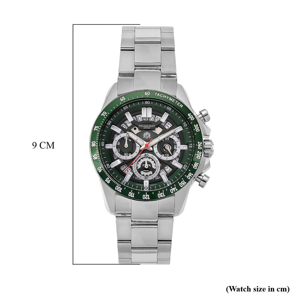 WILLIAM HUNT Seiko VD53 Japan Quartz 5ATM WR Green Dial &amp; Silver Case Mens Watch with Silver Stainless Steel Strap V32535171 8