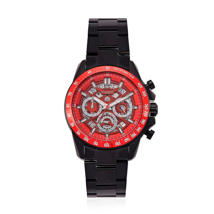 WILLIAM HUNT Seiko VD53 Japan Quartz 5ATM WR Red Dial &amp; Black Case Mens Watch with Black Stainless Steel Strap 8576278 1
