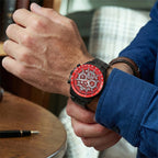 WILLIAM HUNT Seiko VD53 Japan Quartz 5ATM WR Red Dial & Black Case Mens Watch with Black Stainless Steel Strap