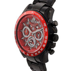WILLIAM HUNT Seiko VD53 Japan Quartz 5ATM WR Red Dial & Black Case Mens Watch with Black Stainless Steel Strap