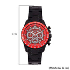 WILLIAM HUNT Seiko VD53 Japan Quartz 5ATM WR Red Dial & Black Case Mens Watch with Black Stainless Steel Strap