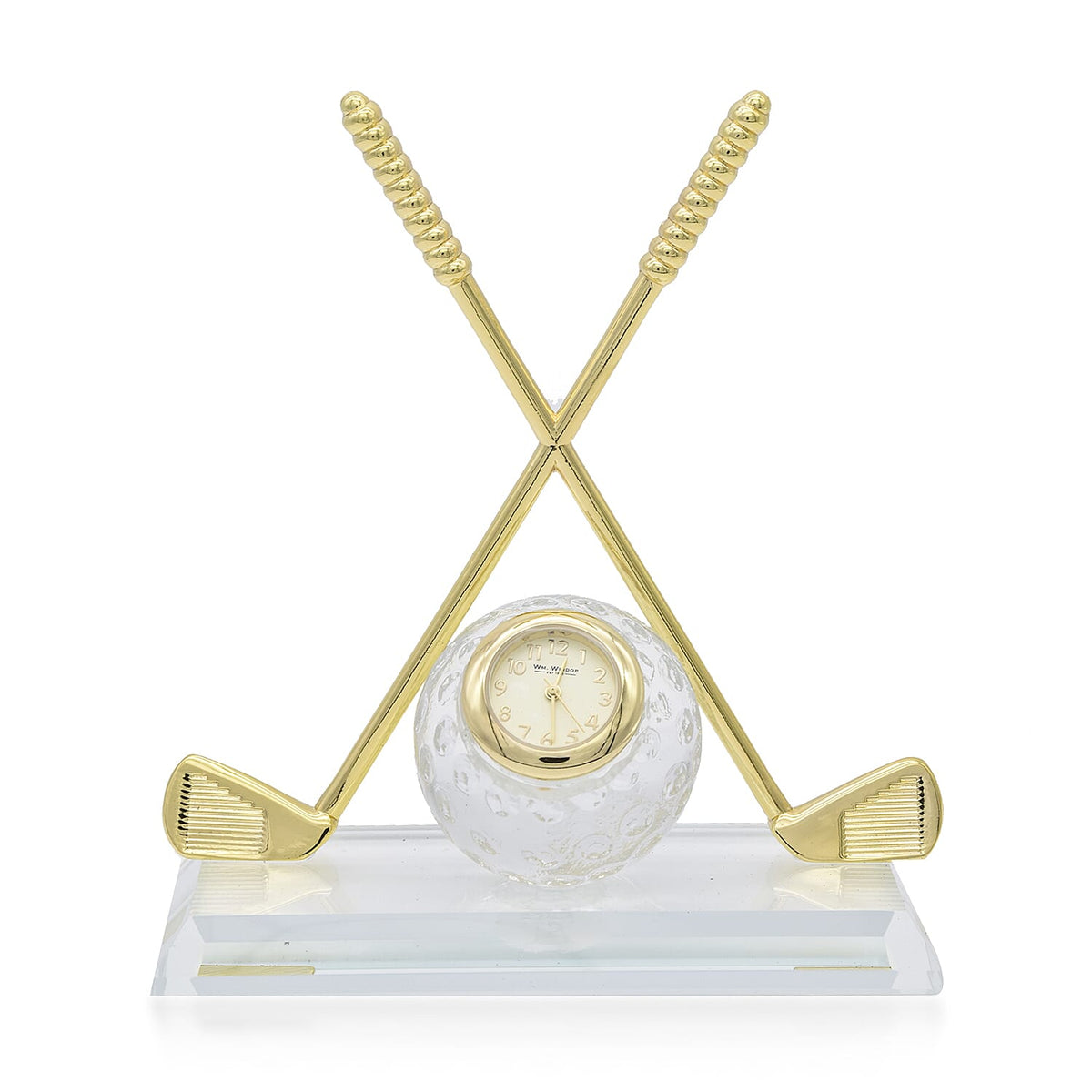 WILLIAM WIDDOP Miniature Clock - Crossed Golf Clubs with Glass Ball in Gold Tone 6083957 0