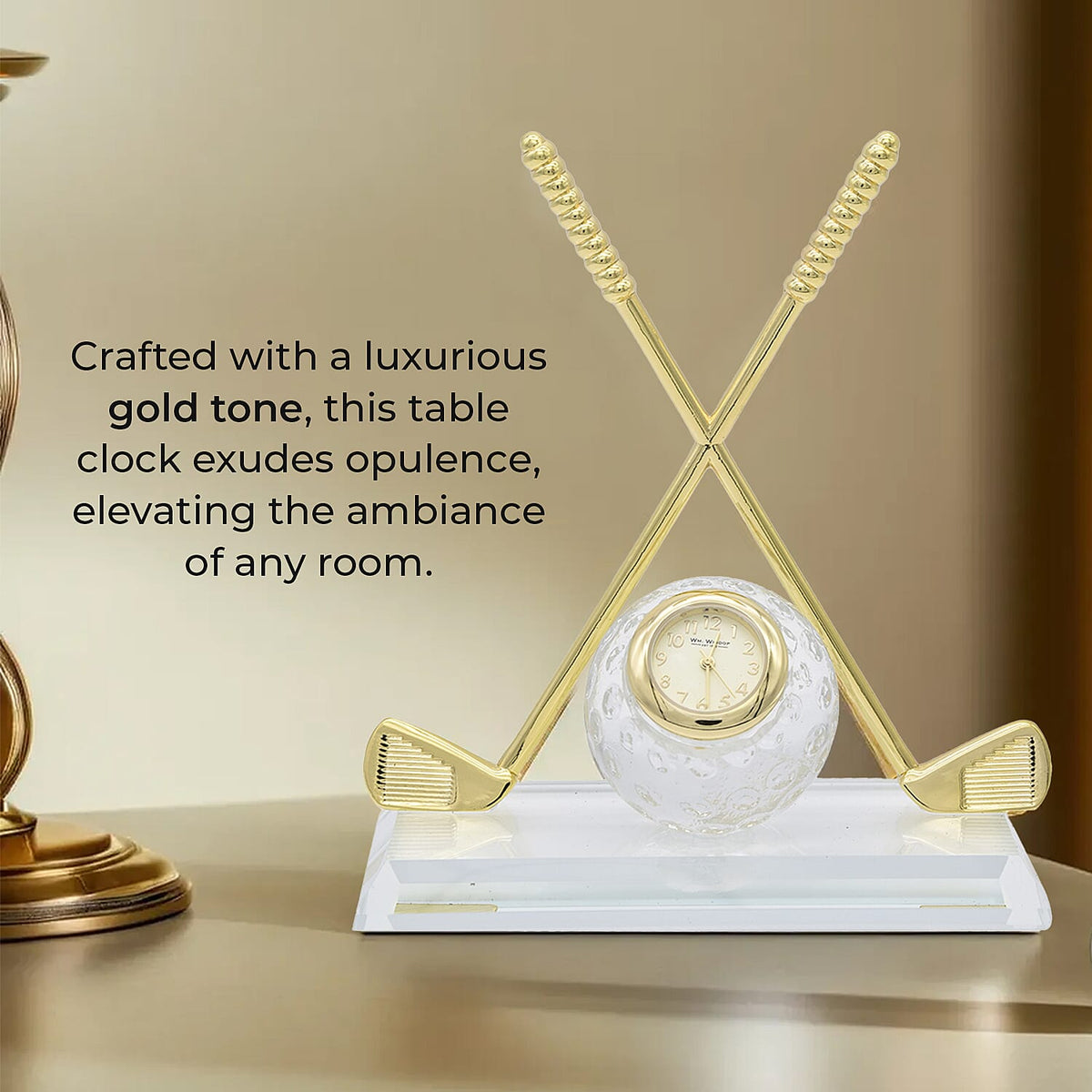 WILLIAM WIDDOP Miniature Clock - Crossed Golf Clubs with Glass Ball in Gold Tone 6083957 3