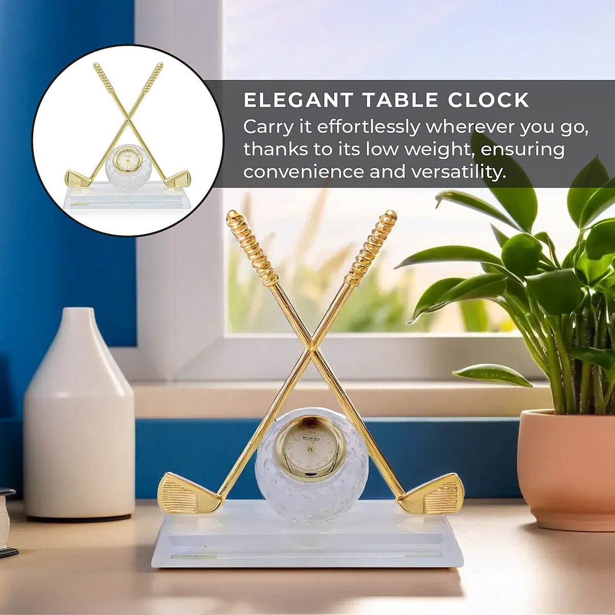 WILLIAM WIDDOP Miniature Clock - Crossed Golf Clubs with Glass Ball in Gold Tone 6083957 4