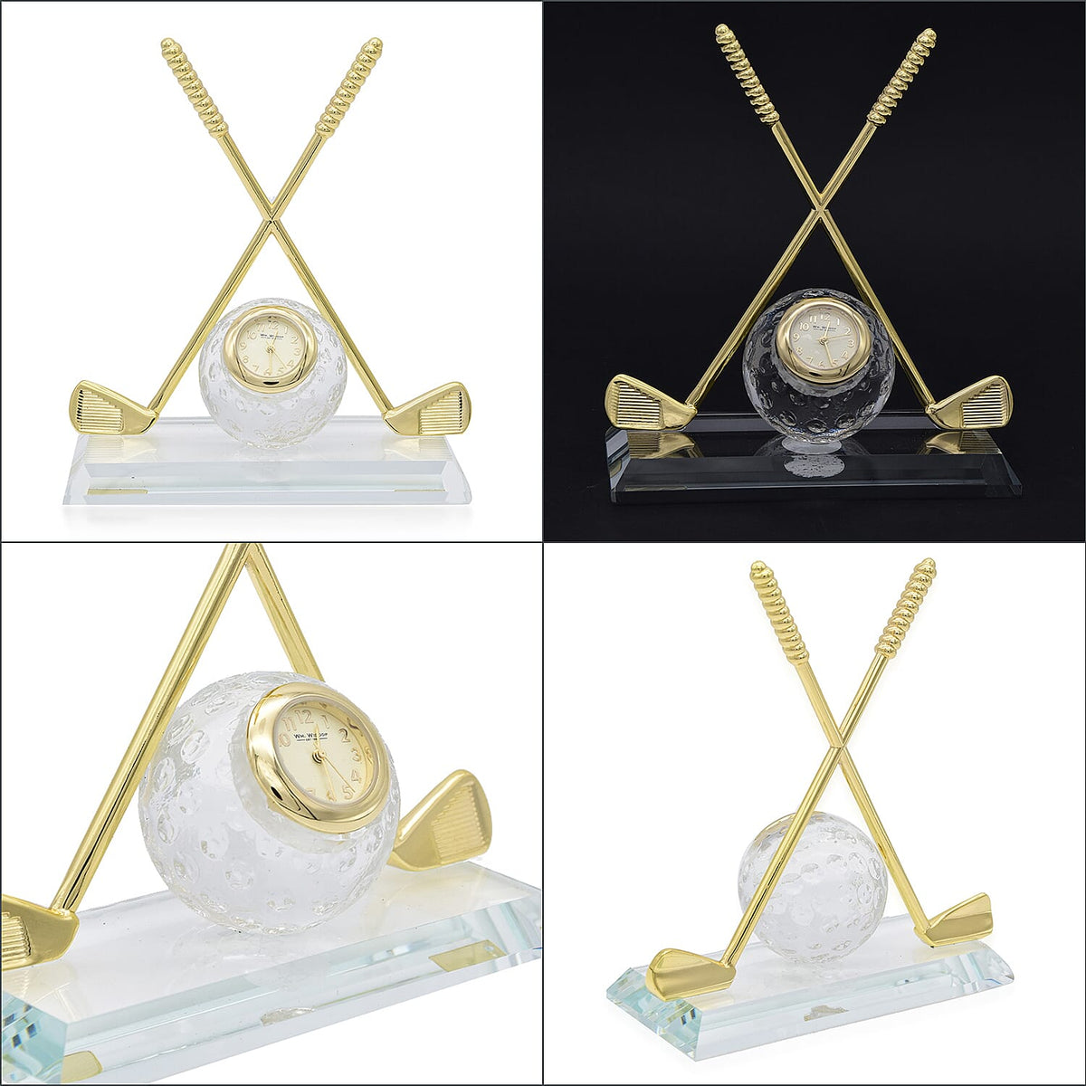WILLIAM WIDDOP Miniature Clock - Crossed Golf Clubs with Glass Ball in Gold Tone 6083957 5