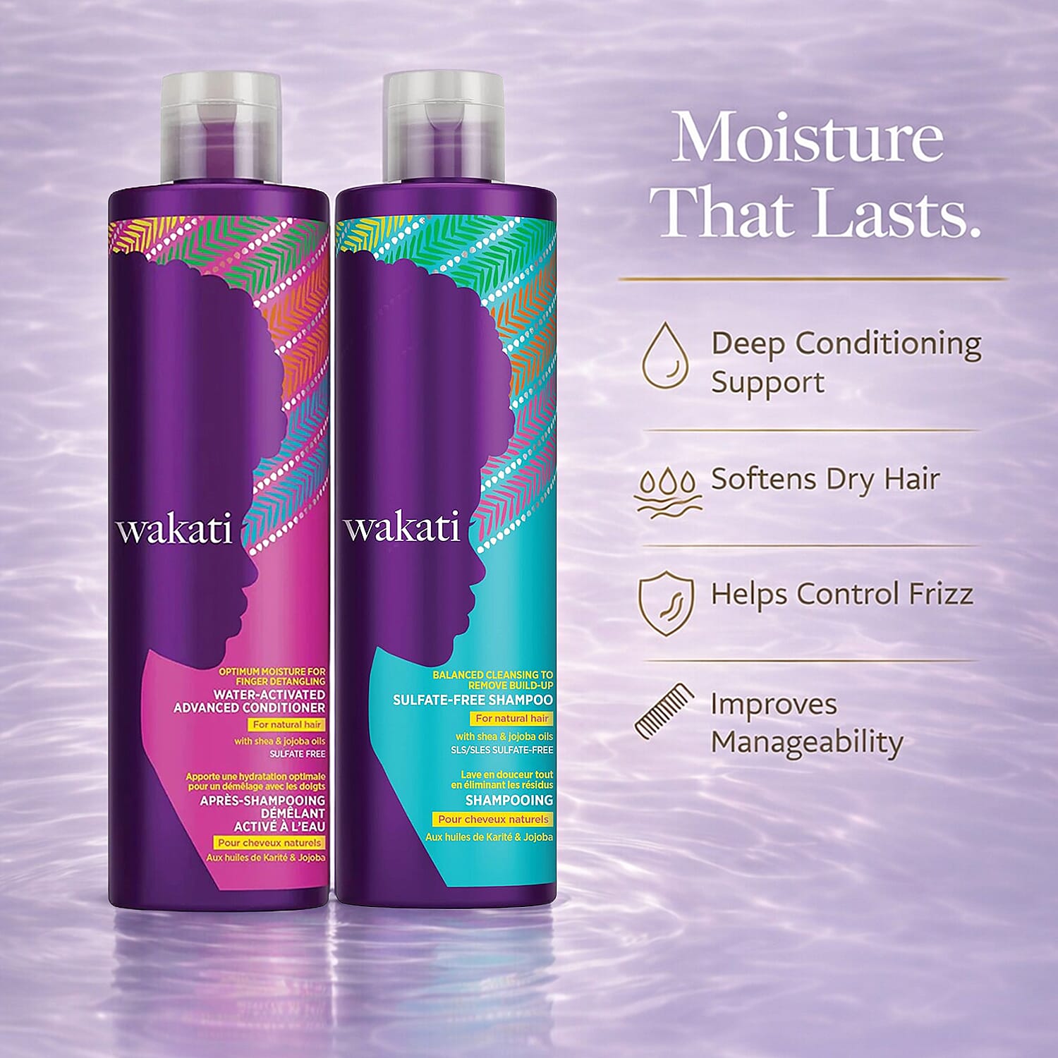 Wakati Sulfate-Free Shampoo &amp; Water-Activated Advance Conditioner Duo For Natural Hair - 235ml Each 8240334 1