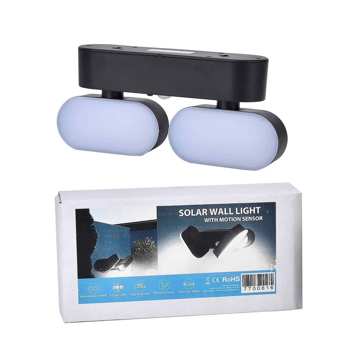 Solar Wall Light-with Motion Sensor (Twin head) with 1200mah Rechargeable Battery - Black 7700616 6
