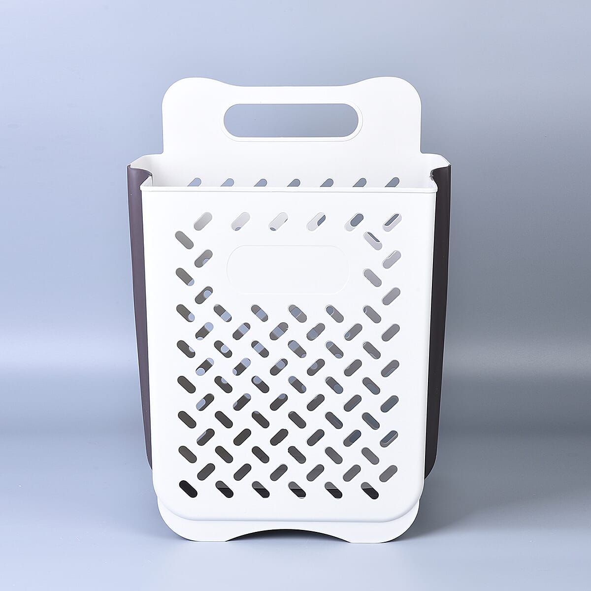 Wall Mountable Laundry Basket with 3 Label Stickers and 2 Adhesive Hooks - White and Grey 6253951 0