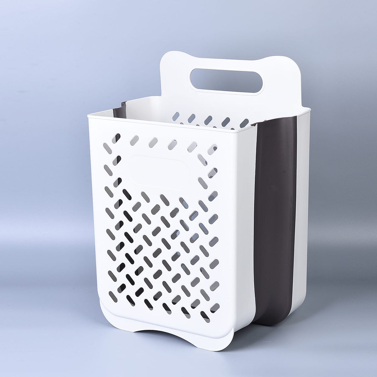 Wall Mountable Laundry Basket with 3 Label Stickers and 2 Adhesive Hooks - White and Grey 6253951 1