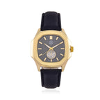 STRADA Japanese Movement Black Dial Water Resistant Watch with Stainless Steel Back in Gold Tone & Black Leather Strap
