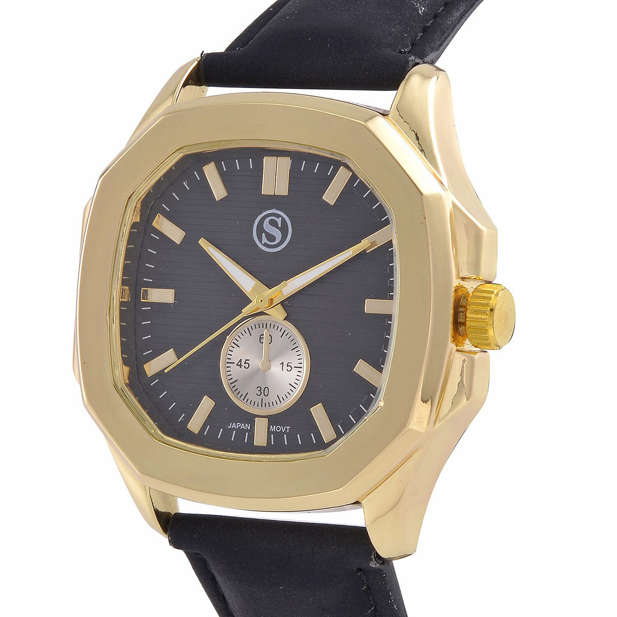 STRADA Japanese Movement Black Dial Water Resistant Watch with Stainless Steel Back in Gold Tone &amp; Black Leather Strap 7581731 4