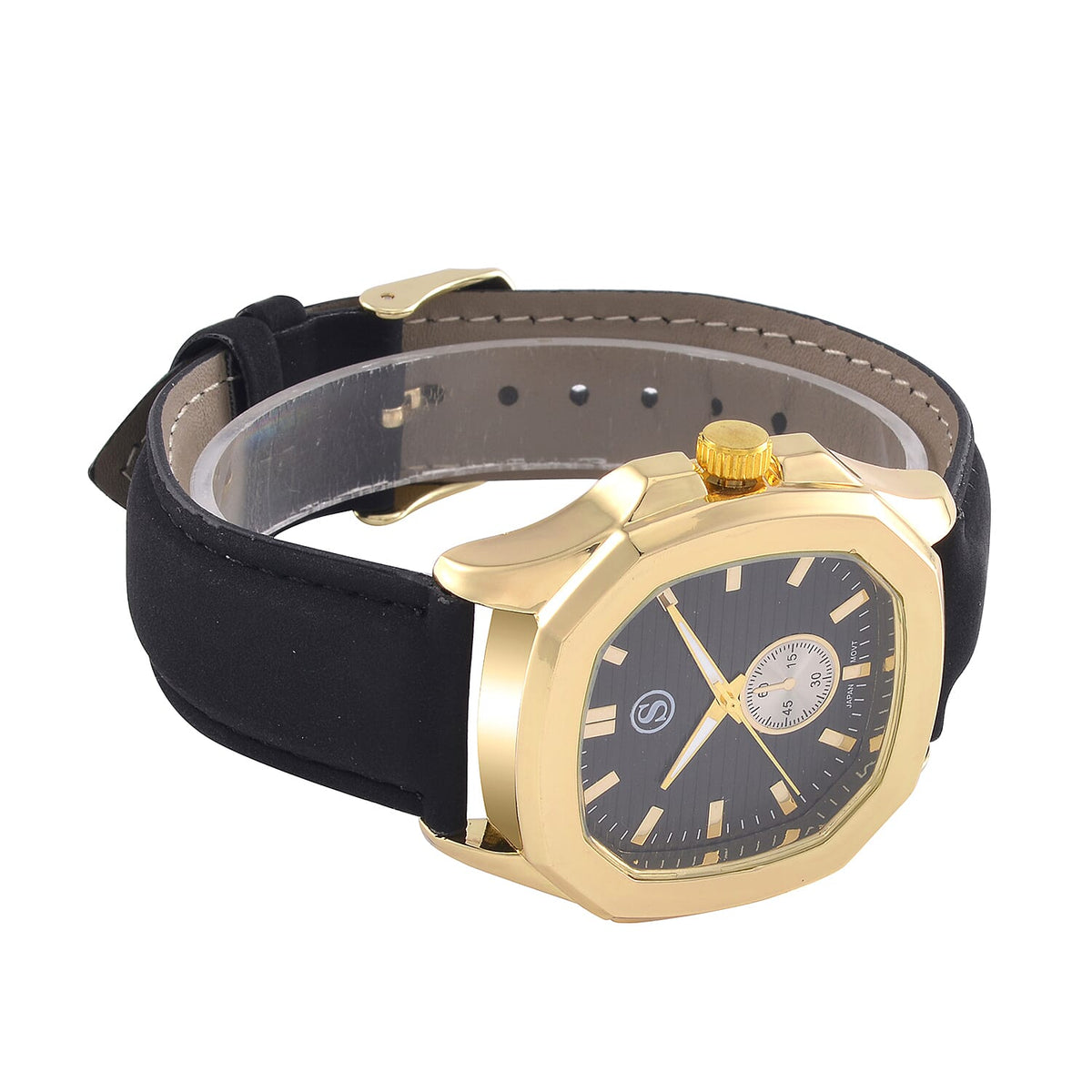 STRADA Japanese Movement Black Dial Water Resistant Watch with Stainless Steel Back in Gold Tone &amp; Black Leather Strap 7581731 5