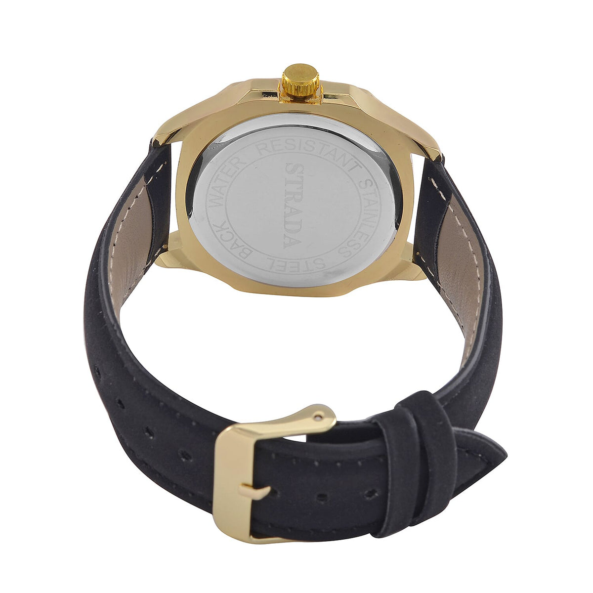STRADA Japanese Movement Black Dial Water Resistant Watch with Stainless Steel Back in Gold Tone &amp; Black Leather Strap 7581731 6