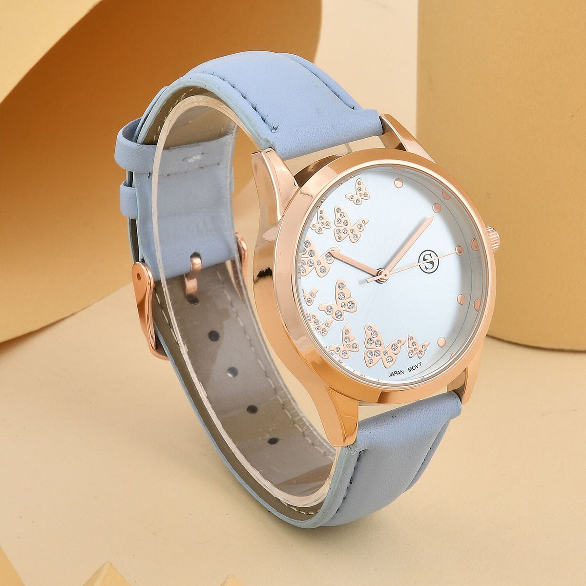 STRADA Japenese Movement Butterfly Pattern Inner Dial with White Stardust dots Watch with PU strap 7337257 2