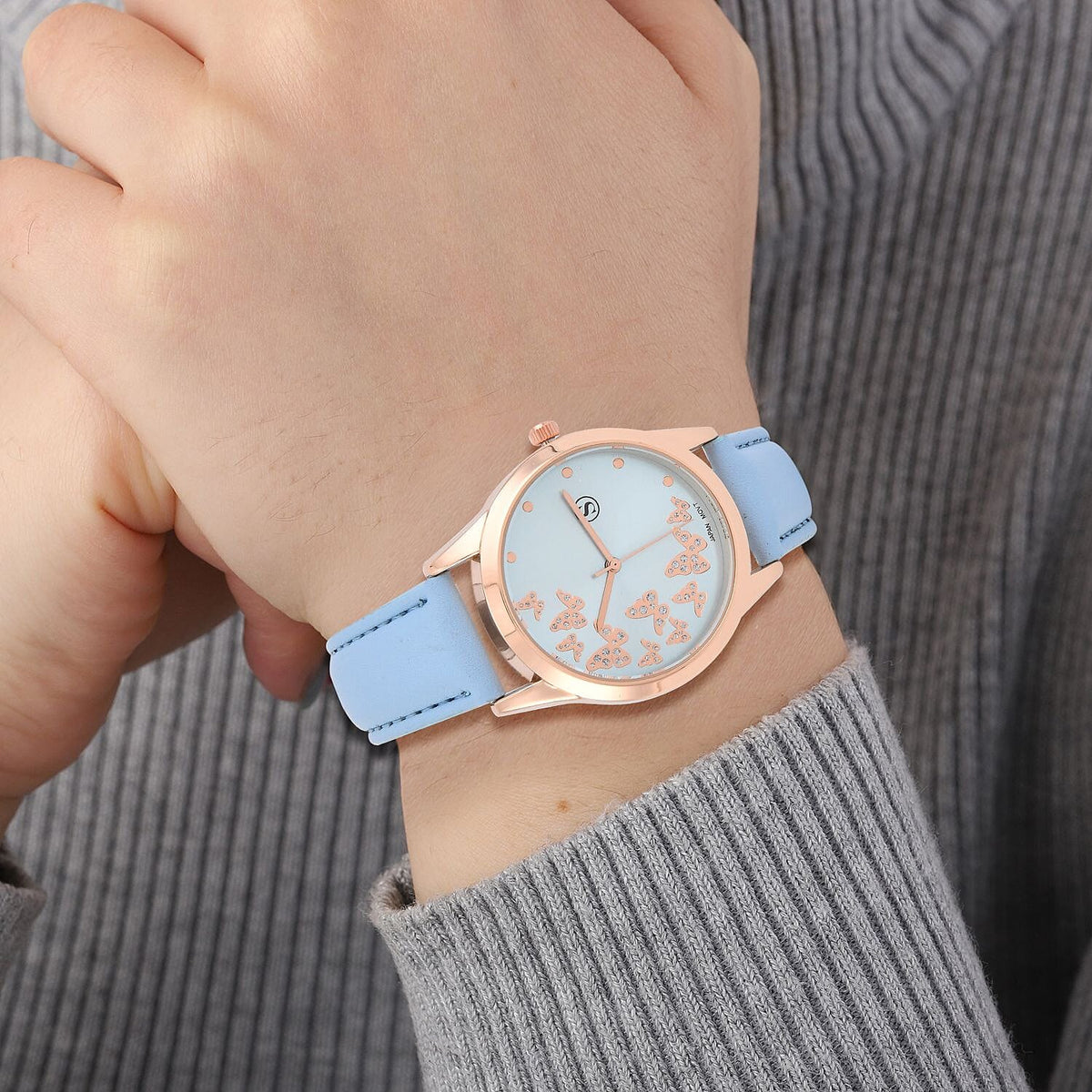 STRADA Japenese Movement Butterfly Pattern Inner Dial with White Stardust dots Watch with PU strap 7337257 3