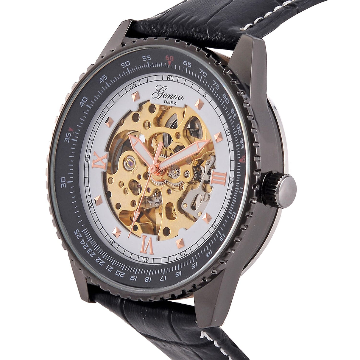 GENOA TIME V2 Automatic Movement Watch 3ATM Water Resistance With Skeleton Display Stylish Black Leather Strap 7792848 3