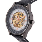 GENOA Automatic Movt. 3ATM WR White Dial Watch with Black Leather Strap