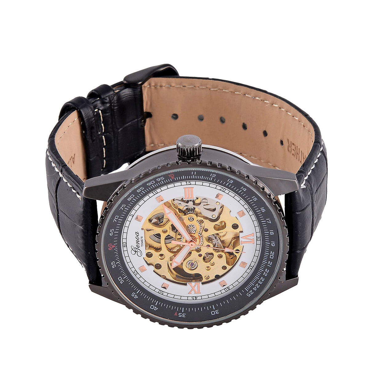GENOA TIME V2 Automatic Movement Watch 3ATM Water Resistance With Skeleton Display Stylish Black Leather Strap 7792848 4